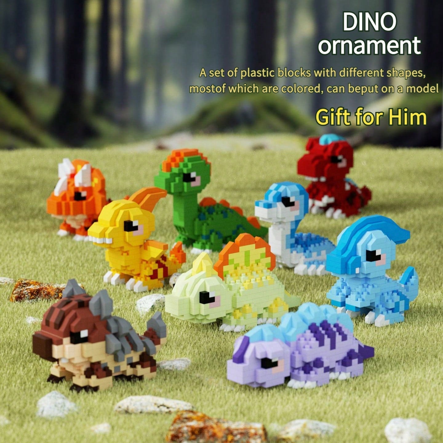 A Q-Version Design Dinosaur-Shaped Building Block. Jurassic Era, Cute Building Block, Suitable As Desk Decoration, Party Gift, Birthday Gift, Christmas Gift, Halloween Gift And Collectible Ornament.