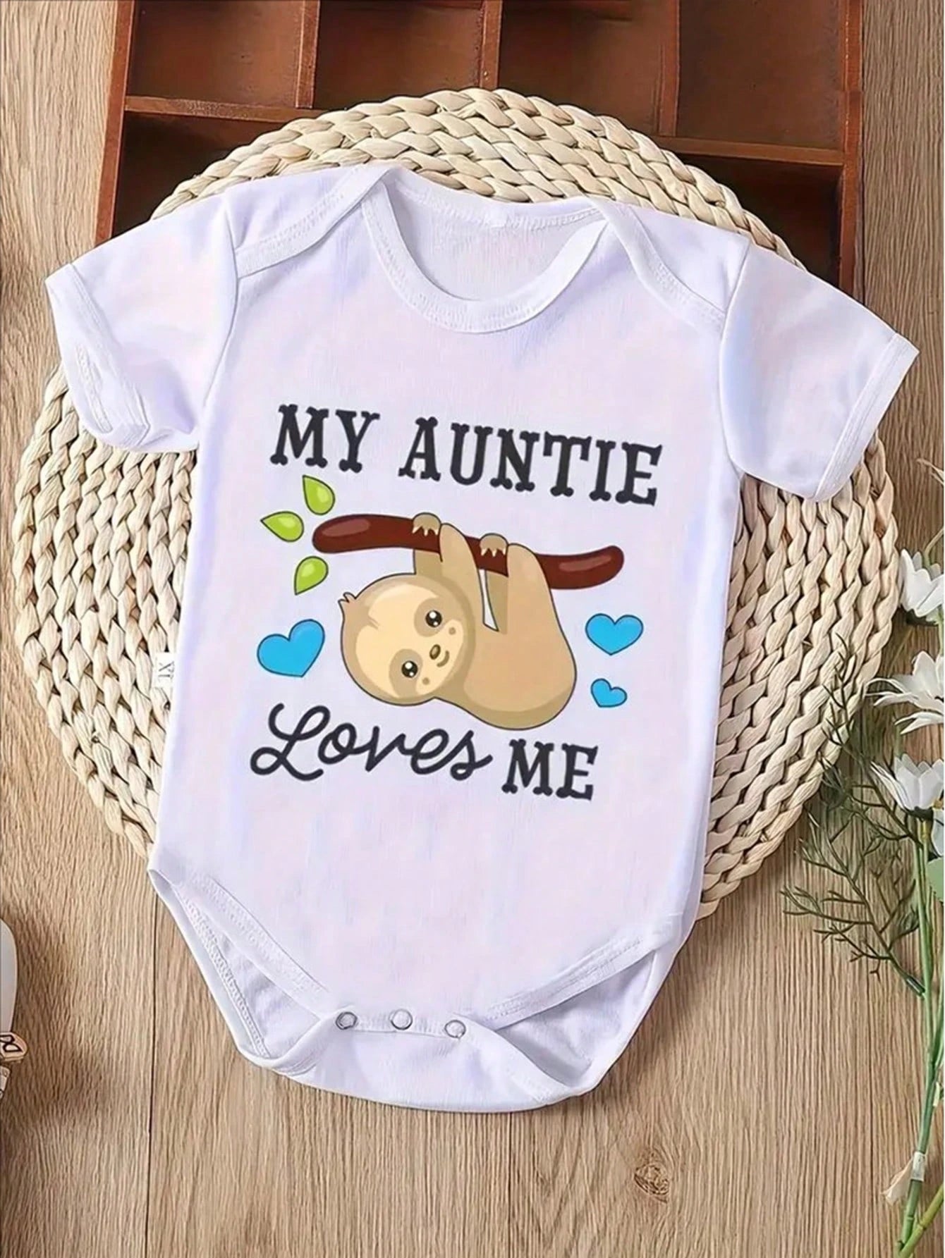 Actflash "My Auntie Loves Me" Koala-Themed Black Baby Bodysuit- Soft Cotton, Short Sleeve, Summer Romper With Cute Cartoon Koala & Heart Details- Ideal For Newborns & Toddlers, Perfect Pregnancy Gif
