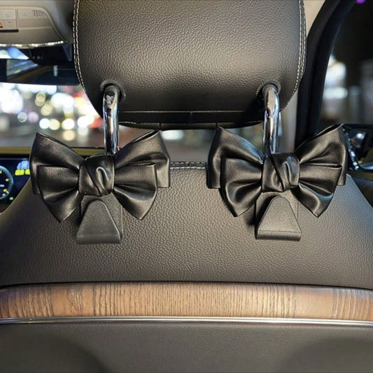 AD High-End Leather Bowknot Car Seat Back Hook, Multifunctional Vehicle Interior Storage Small Hanger