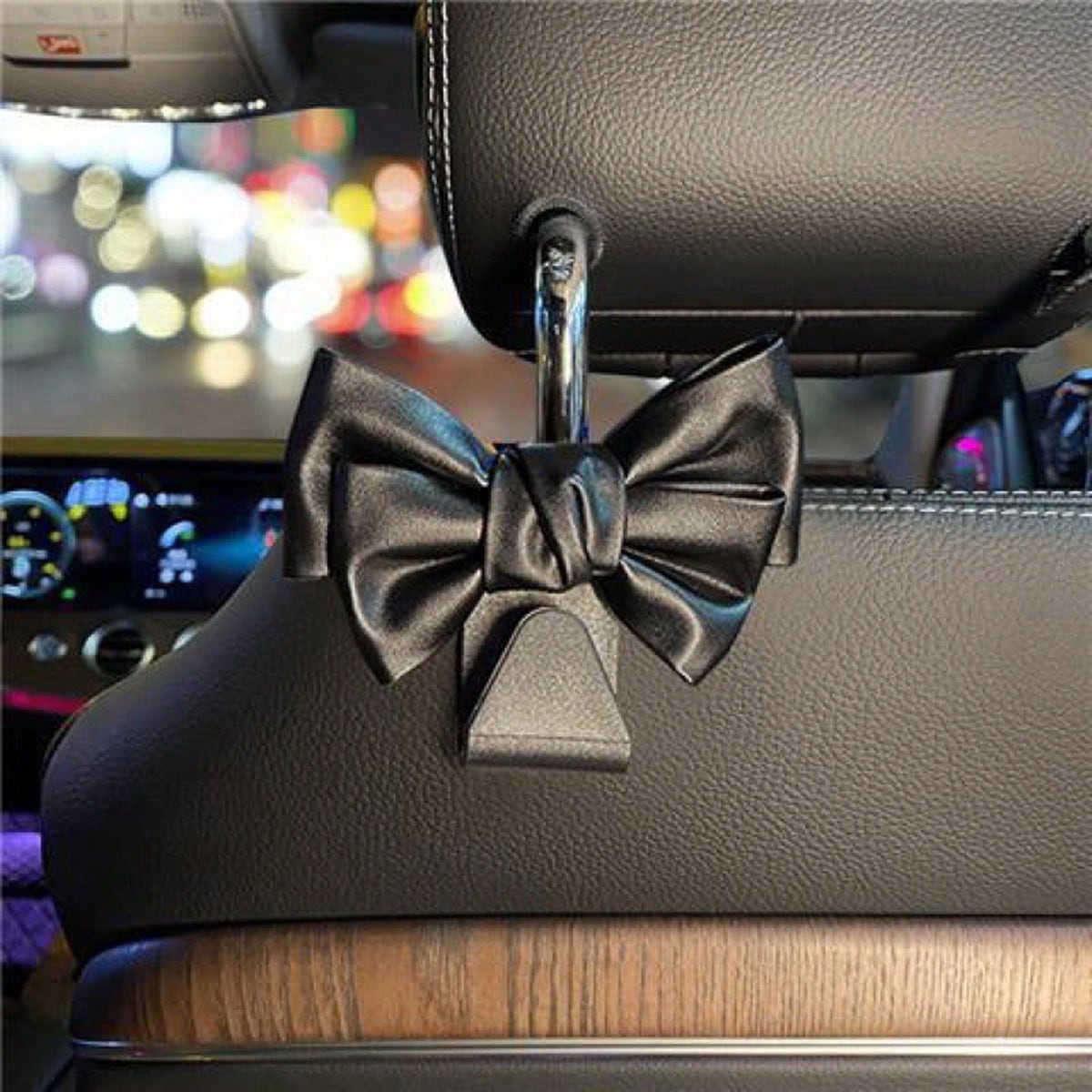 AD High-End Leather Bowknot Car Seat Back Hook, Multifunctional Vehicle Interior Storage Small Hanger