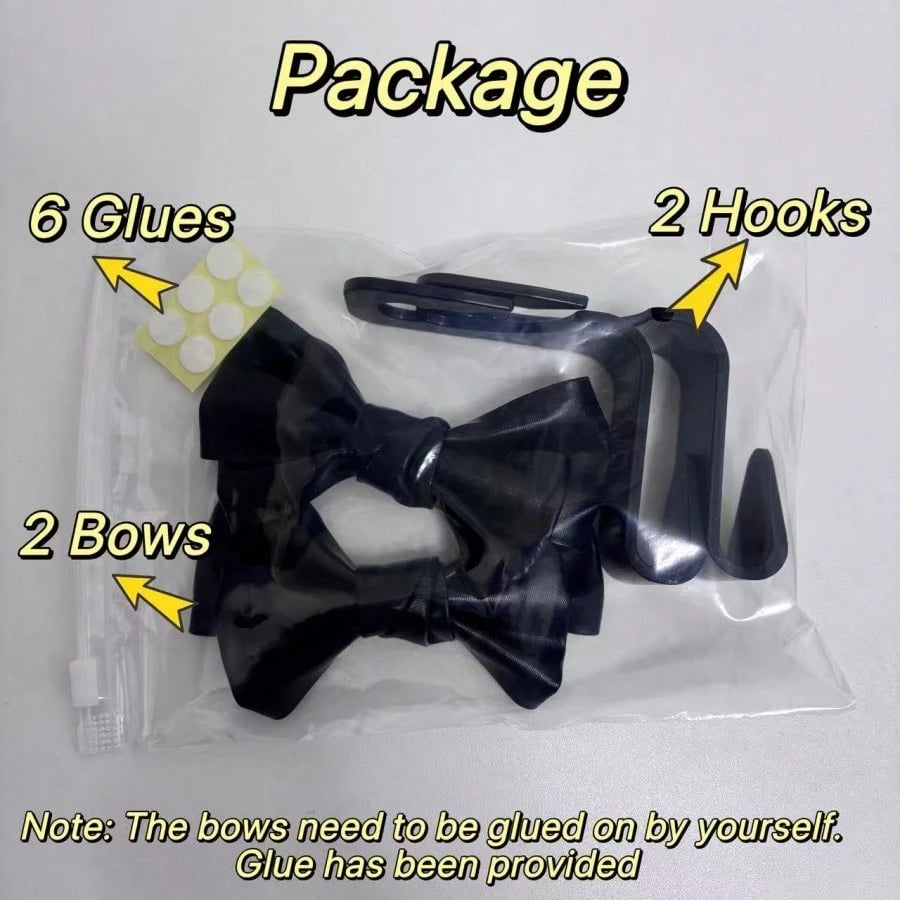 AD High-End Leather Bowknot Car Seat Back Hook, Multifunctional Vehicle Interior Storage Small Hanger