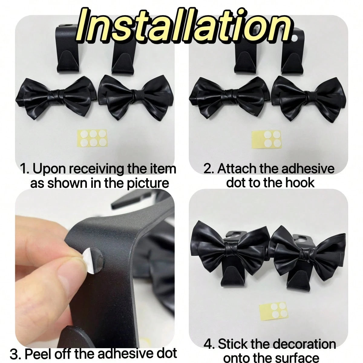 AD High-End Leather Bowknot Car Seat Back Hook, Multifunctional Vehicle Interior Storage Small Hanger