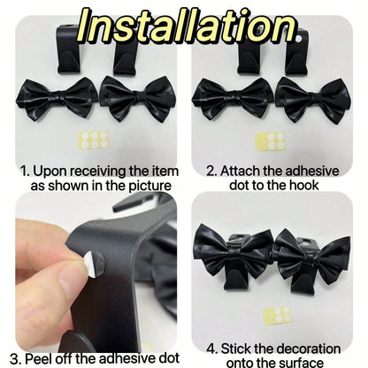 AD High-End Leather Bowknot Car Seat Back Hook, Multifunctional Vehicle Interior Storage Small Hanger