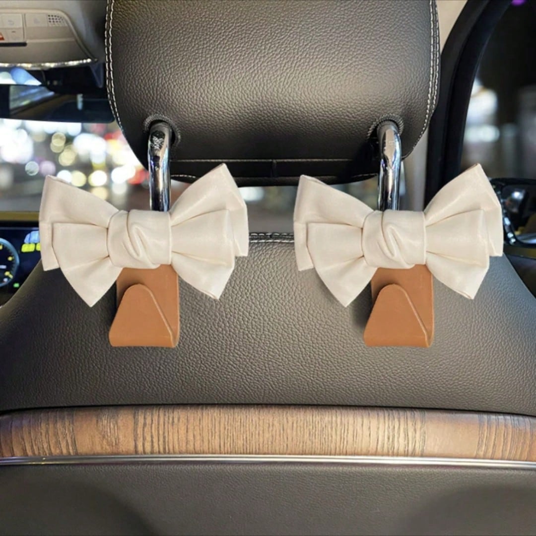 AD High-End Leather Bowknot Car Seat Back Hook, Multifunctional Vehicle Interior Storage Small Hanger