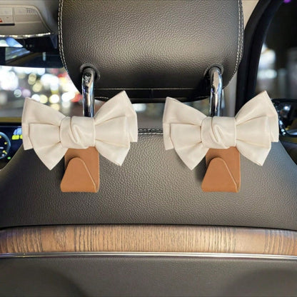 AD High-End Leather Bowknot Car Seat Back Hook, Multifunctional Vehicle Interior Storage Small Hanger