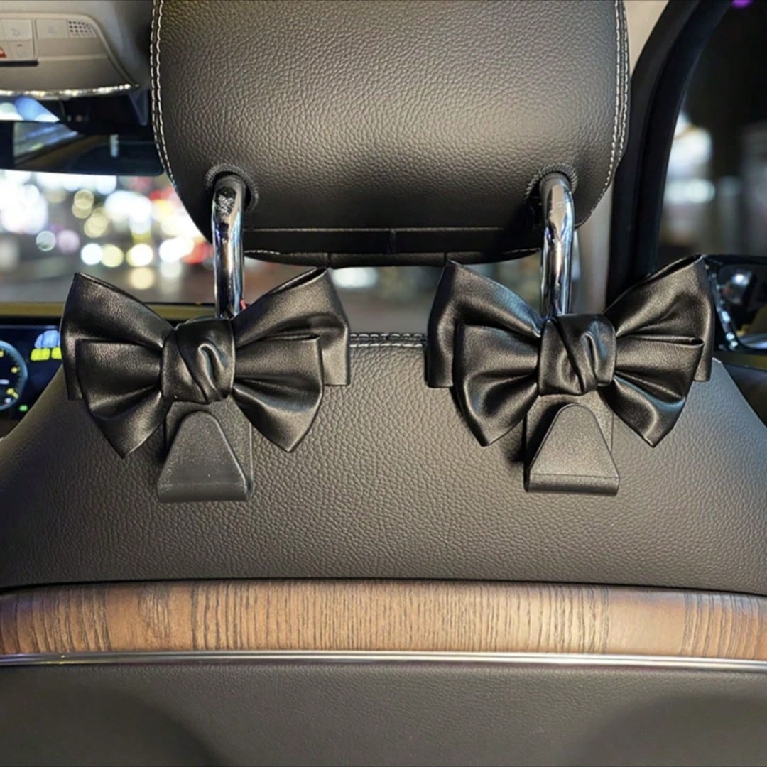 AD High-End Leather Bowknot Car Seat Back Hook, Multifunctional Vehicle Interior Storage Small Hanger