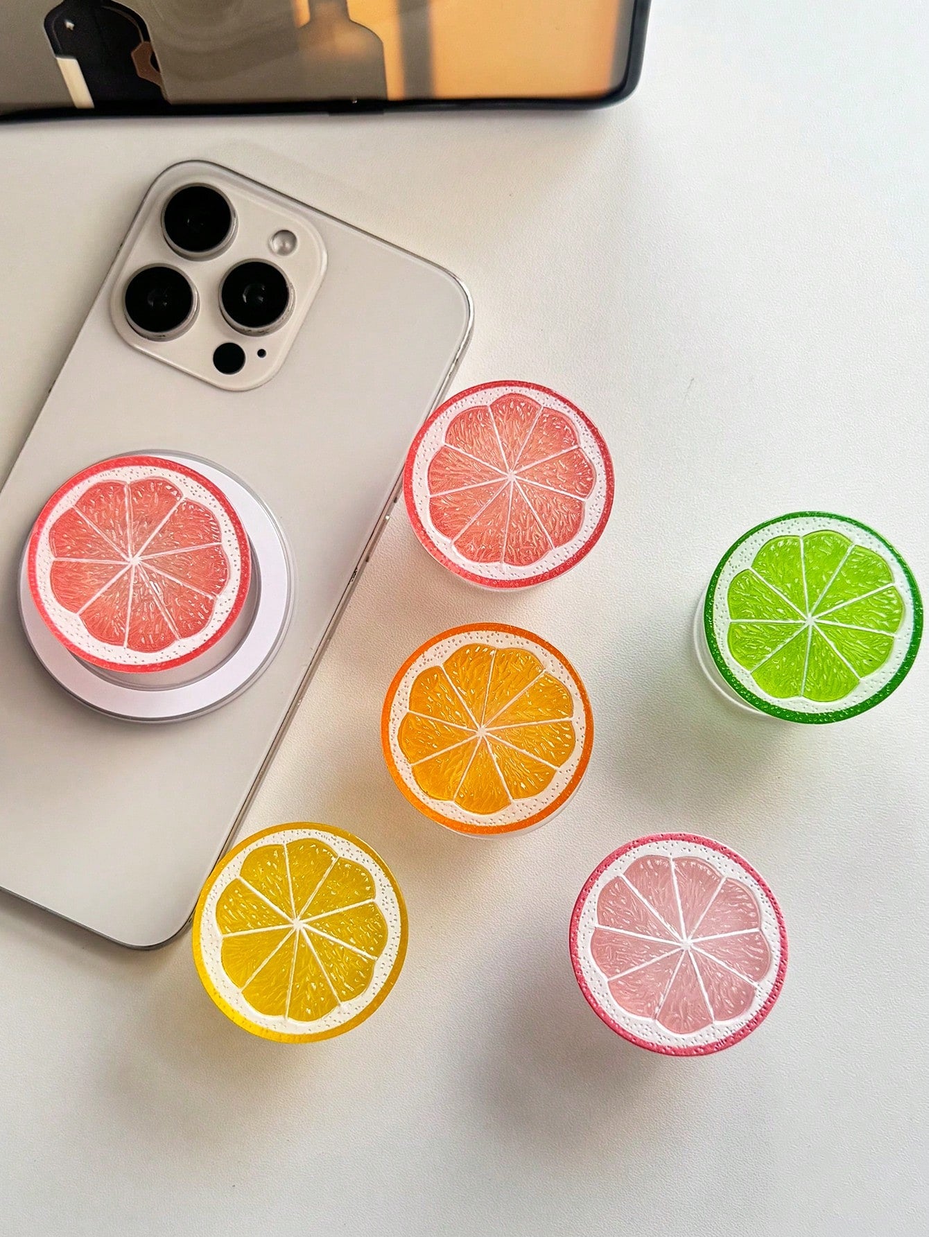 Adjustable Fruit Element Push-Pull 1pc INS Lemon & Orange Slice Magnetic Phone Holder, Acrylic Resin Phone Stand, Foldable Portable Air Cushion Phone Holder For Desk Mother's Day Gift