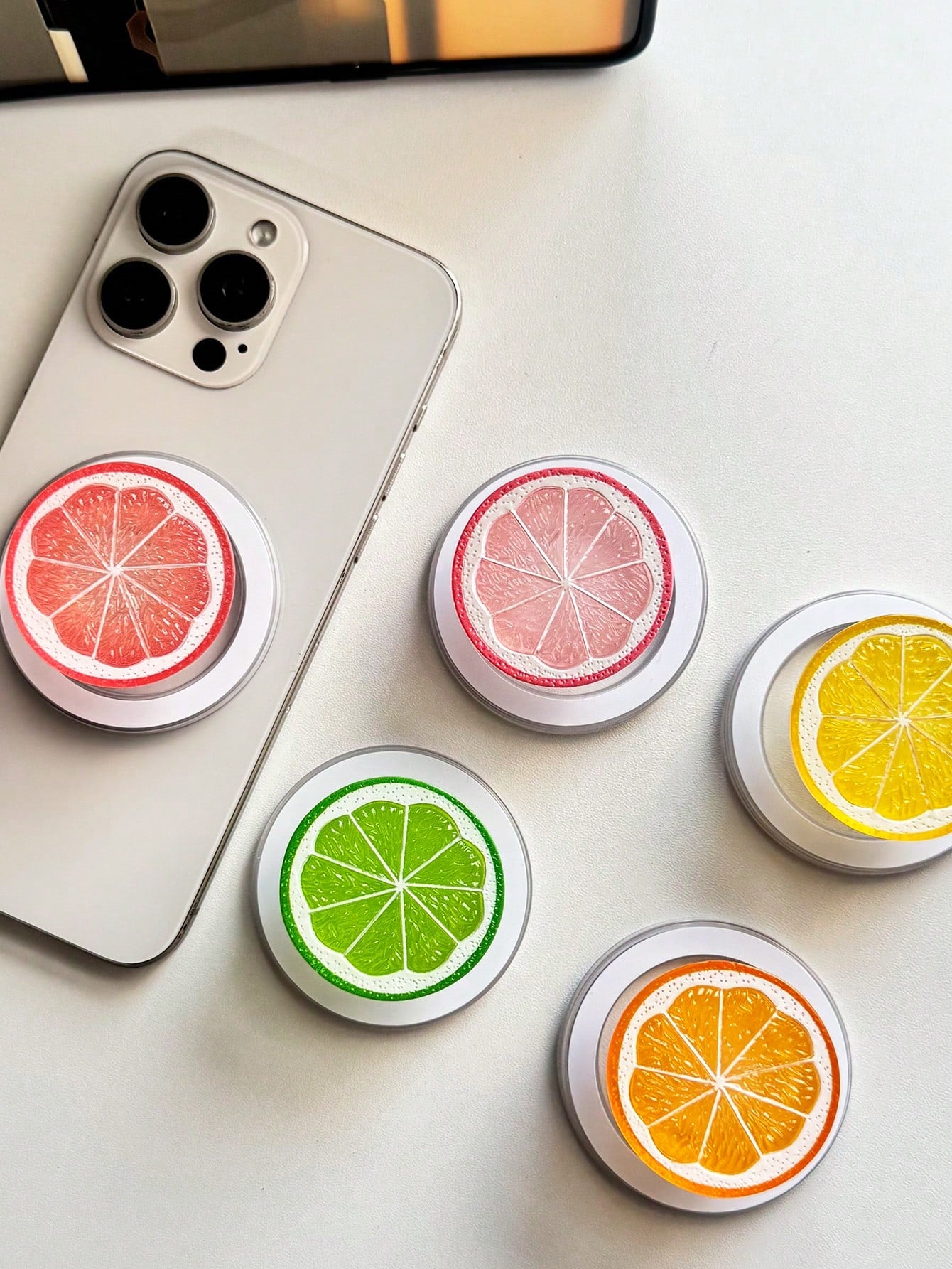 Adjustable Fruit Element Push-Pull 1pc INS Lemon & Orange Slice Magnetic Phone Holder, Acrylic Resin Phone Stand, Foldable Portable Air Cushion Phone Holder For Desk Mother's Day Gift