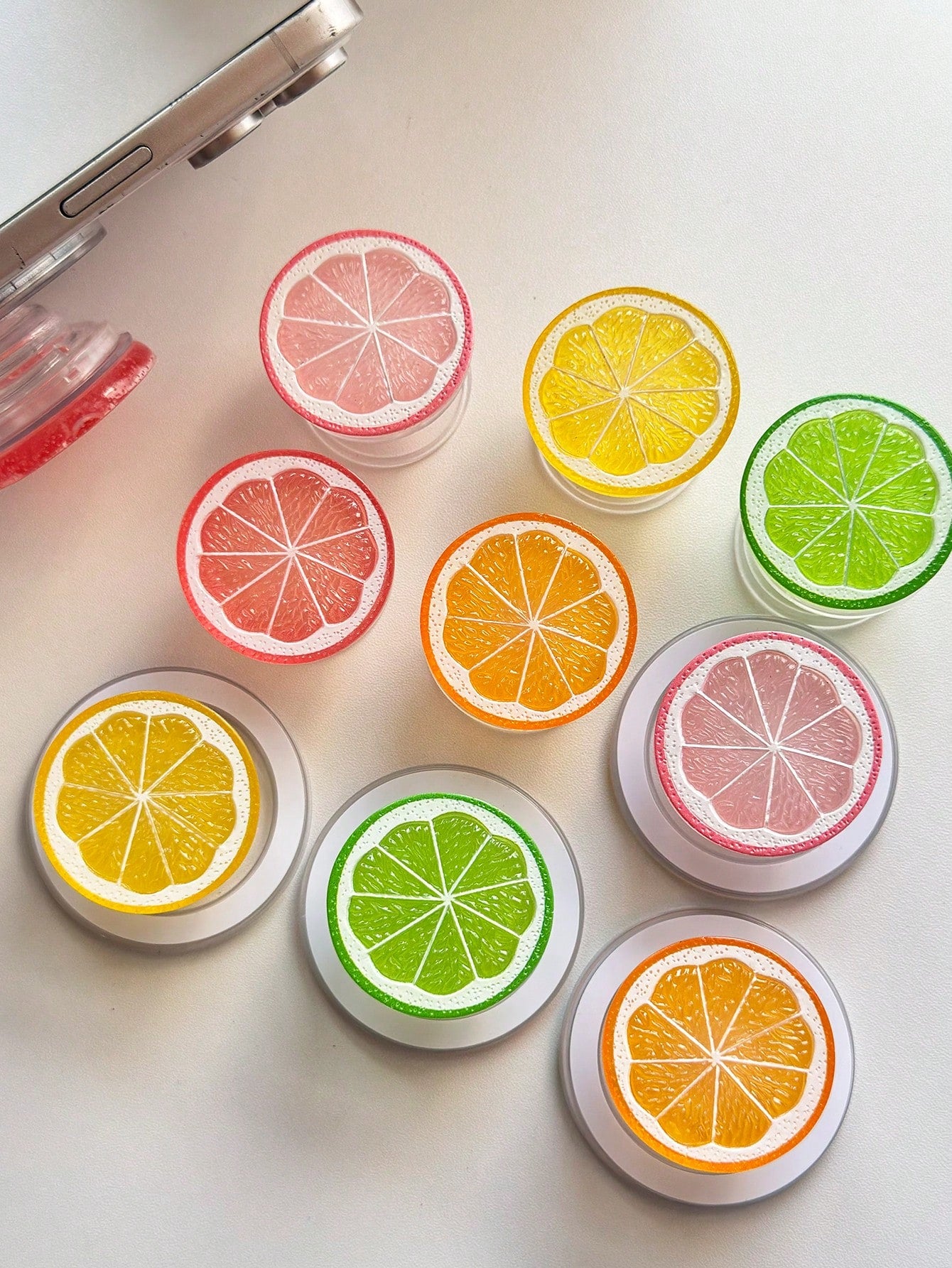 Adjustable Fruit Element Push-Pull 1pc INS Lemon & Orange Slice Magnetic Phone Holder, Acrylic Resin Phone Stand, Foldable Portable Air Cushion Phone Holder For Desk Mother's Day Gift