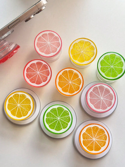Adjustable Fruit Element Push-Pull 1pc INS Lemon & Orange Slice Magnetic Phone Holder, Acrylic Resin Phone Stand, Foldable Portable Air Cushion Phone Holder For Desk Mother's Day Gift