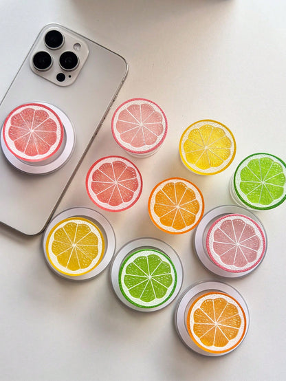 Adjustable Fruit Element Push-Pull 1pc INS Lemon & Orange Slice Magnetic Phone Holder, Acrylic Resin Phone Stand, Foldable Portable Air Cushion Phone Holder For Desk Mother's Day Gift