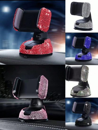 Adjustable Sparkling Sequin Full Rhinestone Suction Cup 360° Adjustable Crystal Car Phone Holder, Rhinestone Car Phone Mount Fit For Windshield, Dashboard And Air Vent, Car Accessories Spring Gift
