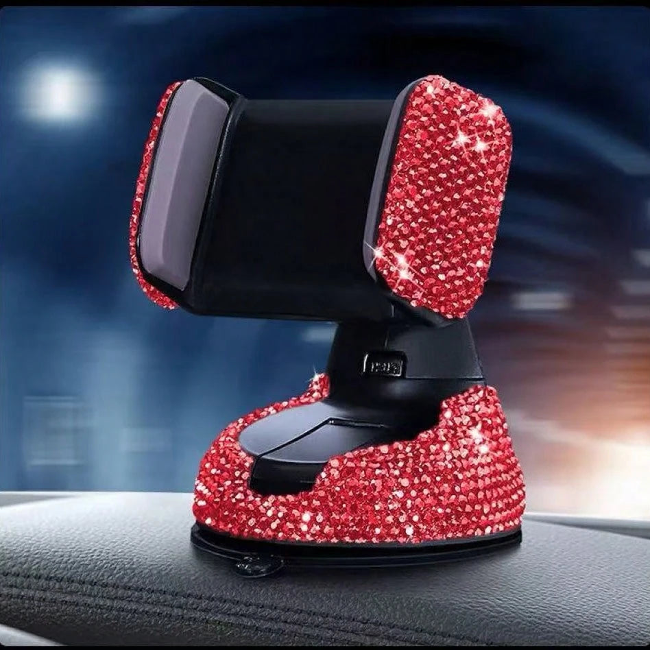 Adjustable Sparkling Sequin Full Rhinestone Suction Cup 360° Adjustable Crystal Car Phone Holder, Rhinestone Car Phone Mount Fit For Windshield, Dashboard And Air Vent, Car Accessories Spring Gift