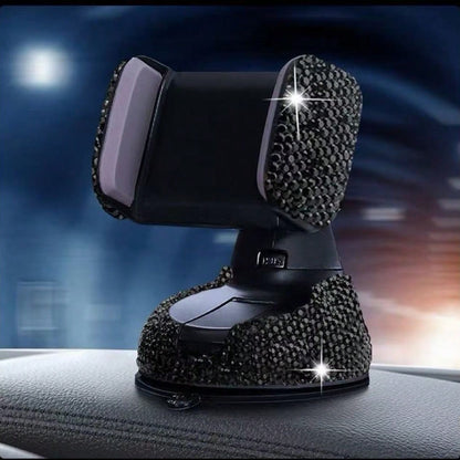 Adjustable Sparkling Sequin Full Rhinestone Suction Cup 360° Adjustable Crystal Car Phone Holder, Rhinestone Car Phone Mount Fit For Windshield, Dashboard And Air Vent, Car Accessories Spring Gift