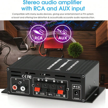 AK280 1 X 600W Dual-Channel Mini-Amplifier, HiFi Stereo Compact Audio Amplifier, 2.0 Channels, RCA/AUX Input, Bass And Treble Control, Suitable For Audio Amplifier Of Home, Computer And Car Music Play