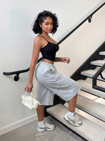 Alexandranx Summer For Women Streetwear Casual Sports Loose-Fitting Athletic Shorts, Gray Track, For Gym City Break, Run