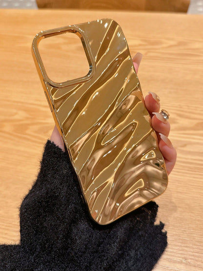 Alloy Asymmetrical Ripple Gold Metallic Asymmetrical Ripple Asymmetrical Ripples Apple Glitter Liquid Case Compatible With IPhone 14 Pro Max/13/12/11 Protective Cover Compatible With IPhone 15 Pro Max