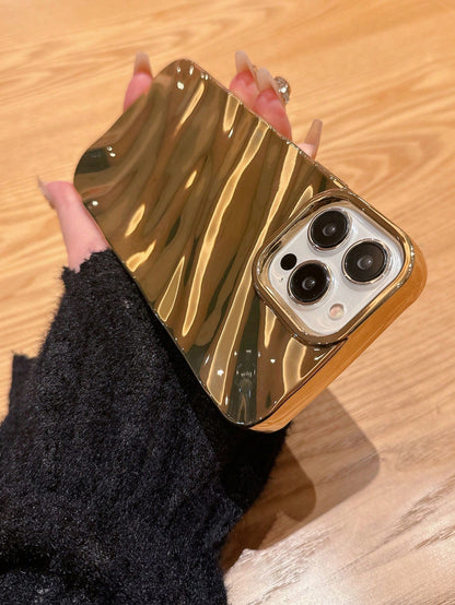 Alloy Asymmetrical Ripple Gold Metallic Asymmetrical Ripple Asymmetrical Ripples Apple Glitter Liquid Case Compatible With IPhone 14 Pro Max/13/12/11 Protective Cover Compatible With IPhone 15 Pro Max