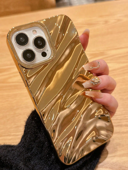 Alloy Asymmetrical Ripple Gold Metallic Asymmetrical Ripple Asymmetrical Ripples Apple Glitter Liquid Case Compatible With IPhone 14 Pro Max/13/12/11 Protective Cover Compatible With IPhone 15 Pro Max