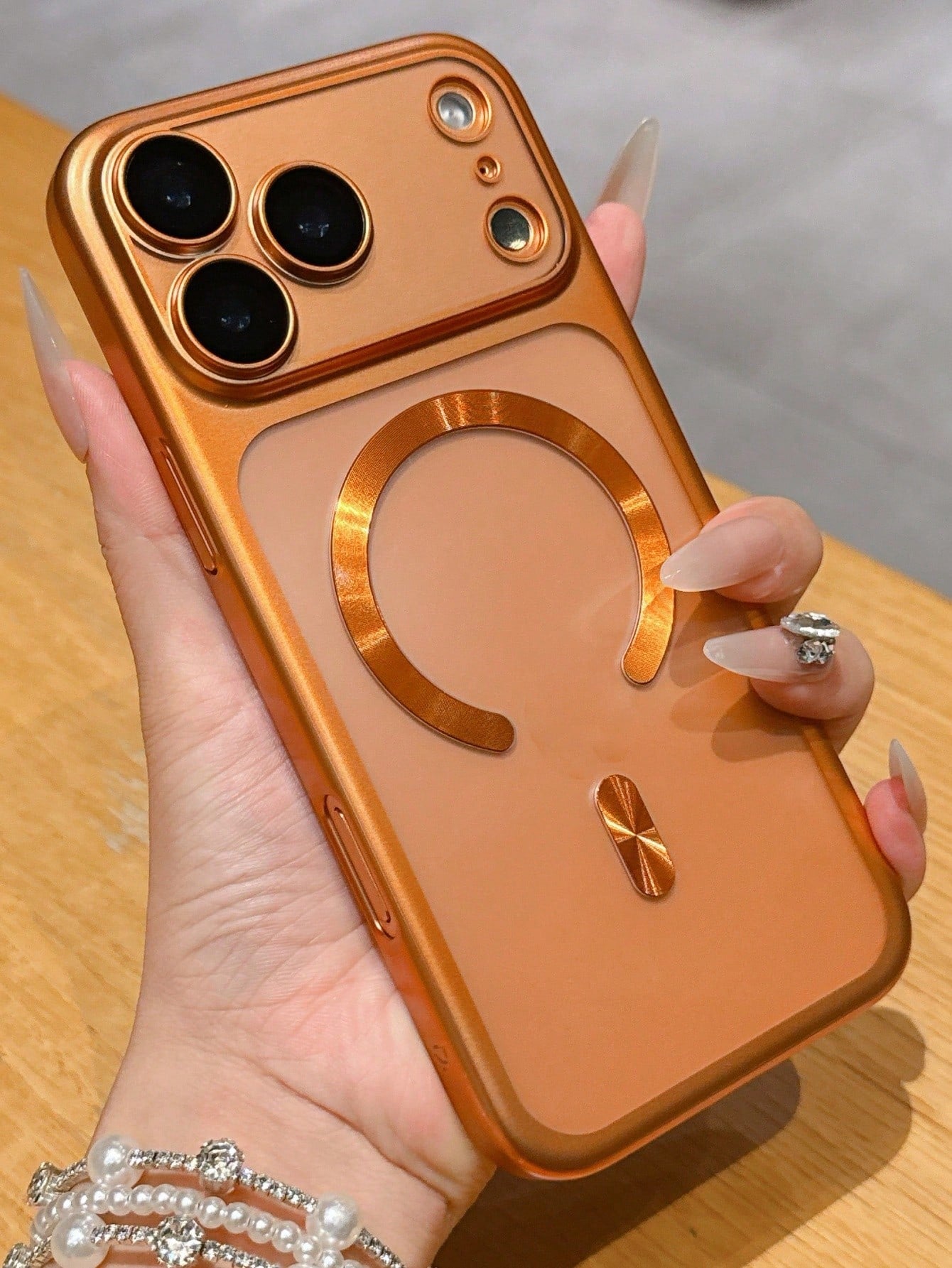 Alloy Luxury Magnetic Matte Bronze Metallic Translucent Integrated Lens Protection Phone Case Compatible With IPhone 17ProMax 17Pro 17Air 17 Pro Max 16 15 14 13 Pro Max Cases For Magnetic Wireless Cha