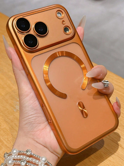 Alloy Luxury Magnetic Matte Bronze Metallic Translucent Integrated Lens Protection Phone Case Compatible With IPhone 17ProMax 17Pro 17Air 17 Pro Max 16 15 14 13 Pro Max Cases For Magnetic Wireless Cha