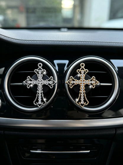 Alloy Rhinestone Cross Car Air Vent Decor High-End Car Air Conditioner Vent Aromatherapy Clip Decorative Clip Car Accessories