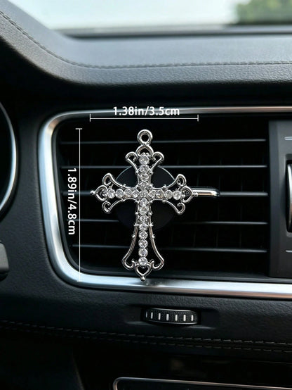 Alloy Rhinestone Cross Car Air Vent Decor High-End Car Air Conditioner Vent Aromatherapy Clip Decorative Clip Car Accessories