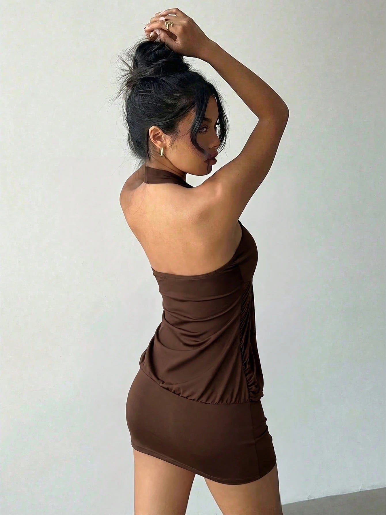 Aloruh Halter Neck Tie Metal Buckle Fitted Women's Mini Dress