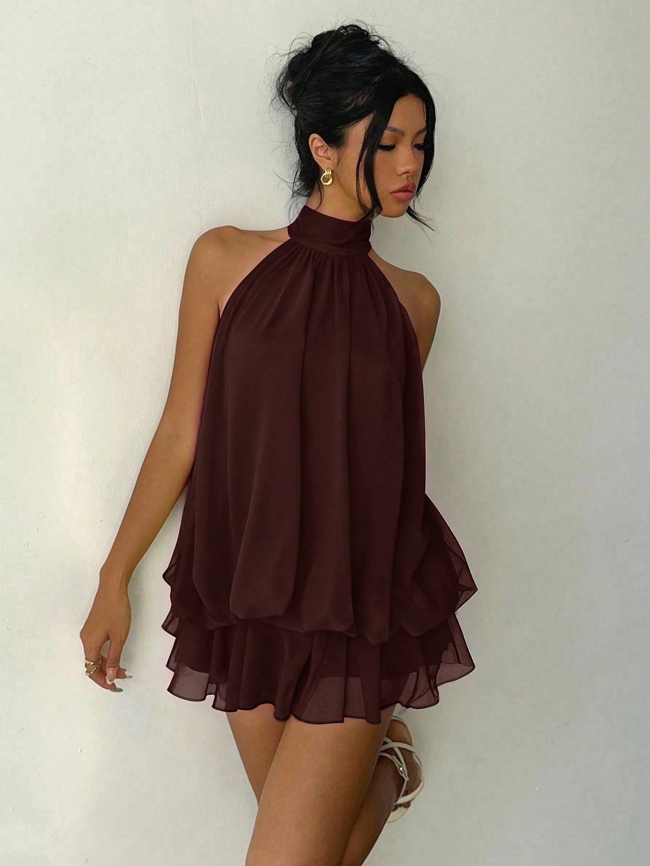 Aloruh Women's Elegant Red Valentine's Day Halter Neck Mini Dress,Summer Dresses For Women