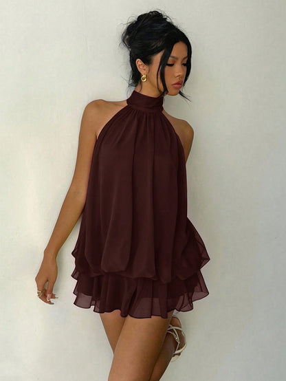 Aloruh Women's Elegant Red Valentine's Day Halter Neck Mini Dress,Summer Dresses For Women