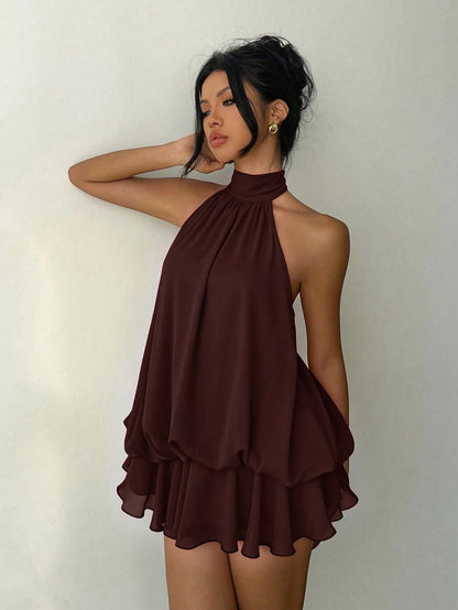 Aloruh Women's Elegant Red Valentine's Day Halter Neck Mini Dress,Summer Dresses For Women