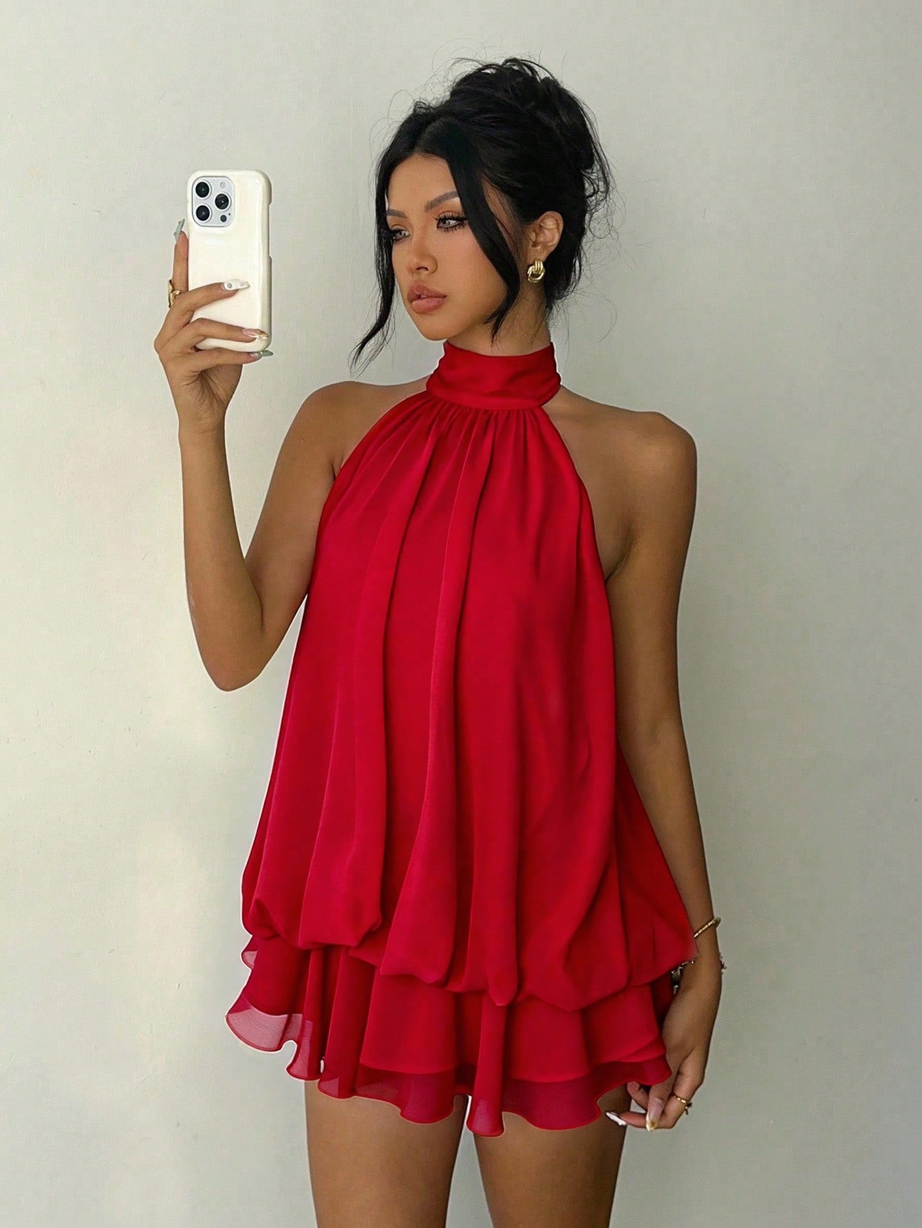 Aloruh Women's Elegant Sexy Red Valentine's Day Halter Neck Tie Mini Dress Club Date Night Night Out Party Summer