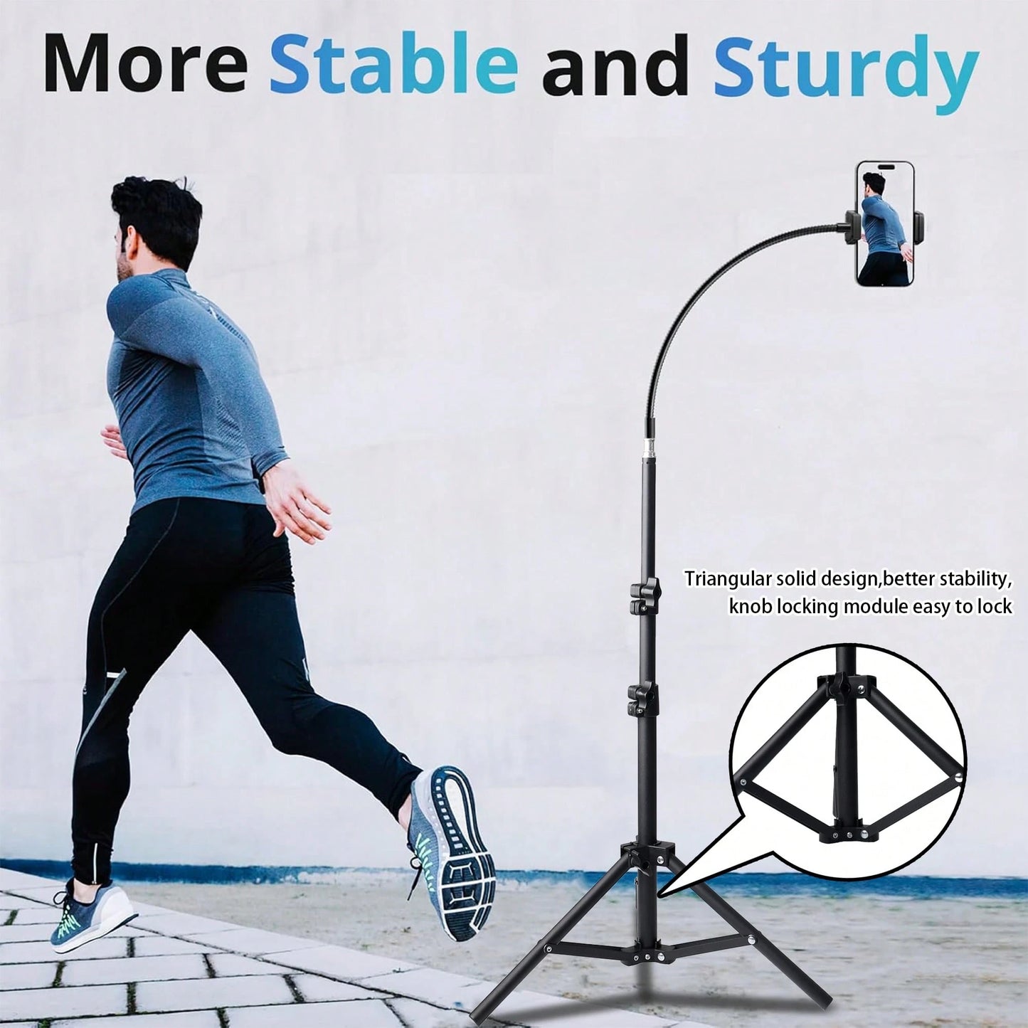 Aluminum Alloy Tripod Phone Holder With 35cm Extension Hose+1.6m Adjustable Height, Equipped For 360 ° Free Rotation, Video Live Streaming, Selfie, Suitable For Mobile Phones And Cameras,Suitable For