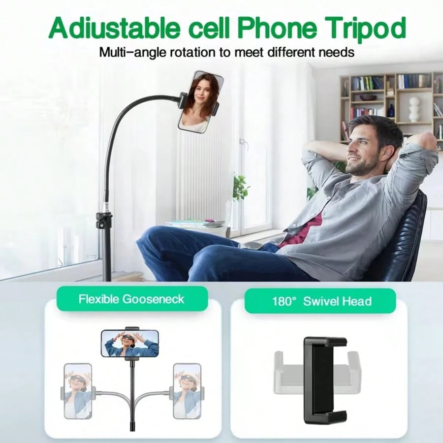 Aluminum Alloy Tripod Phone Holder With 35cm Extension Hose+1.6m Adjustable Height, Equipped For 360 ° Free Rotation, Video Live Streaming, Selfie, Suitable For Mobile Phones And Cameras,Suitable For