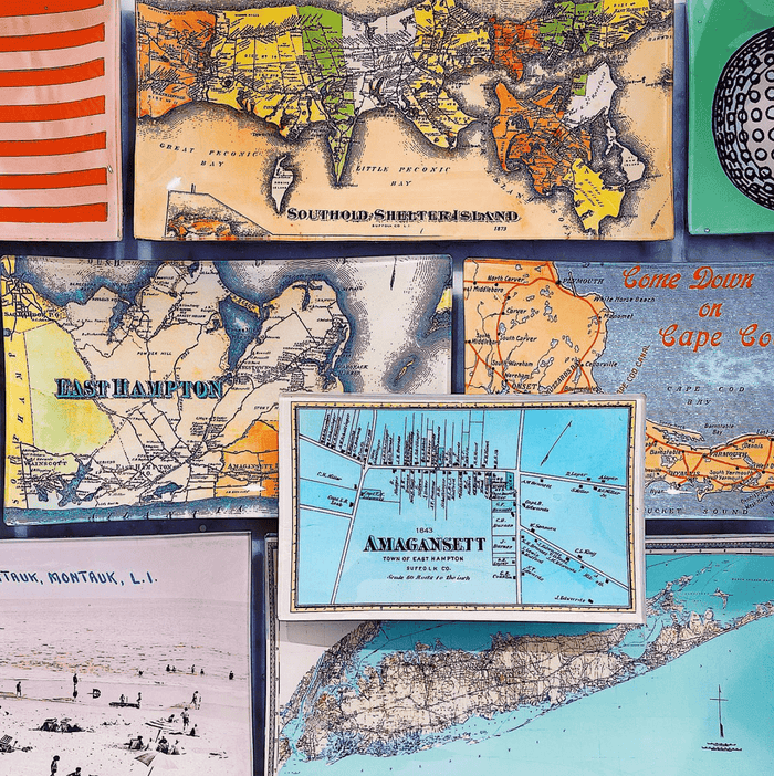 Amagansett Vintage Map Decoupage Glass Tray - Ben's Garden