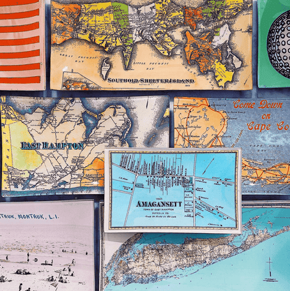 Amagansett Vintage Map Decoupage Glass Tray - Ben's Garden