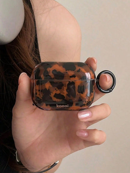 Amber Leopard Print Anti-Lost Protective Case, Suitable For AirPods 1/2/3/4 And Pro 1/2/3 Wireless Earphones