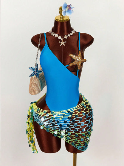 Amplova Women's Gradient Sequin Embroidered Sheer Cover-Up, Sexy & For Vacation, Music Festival, Cute Spring/Summer Swimwear Summer Clothes Women