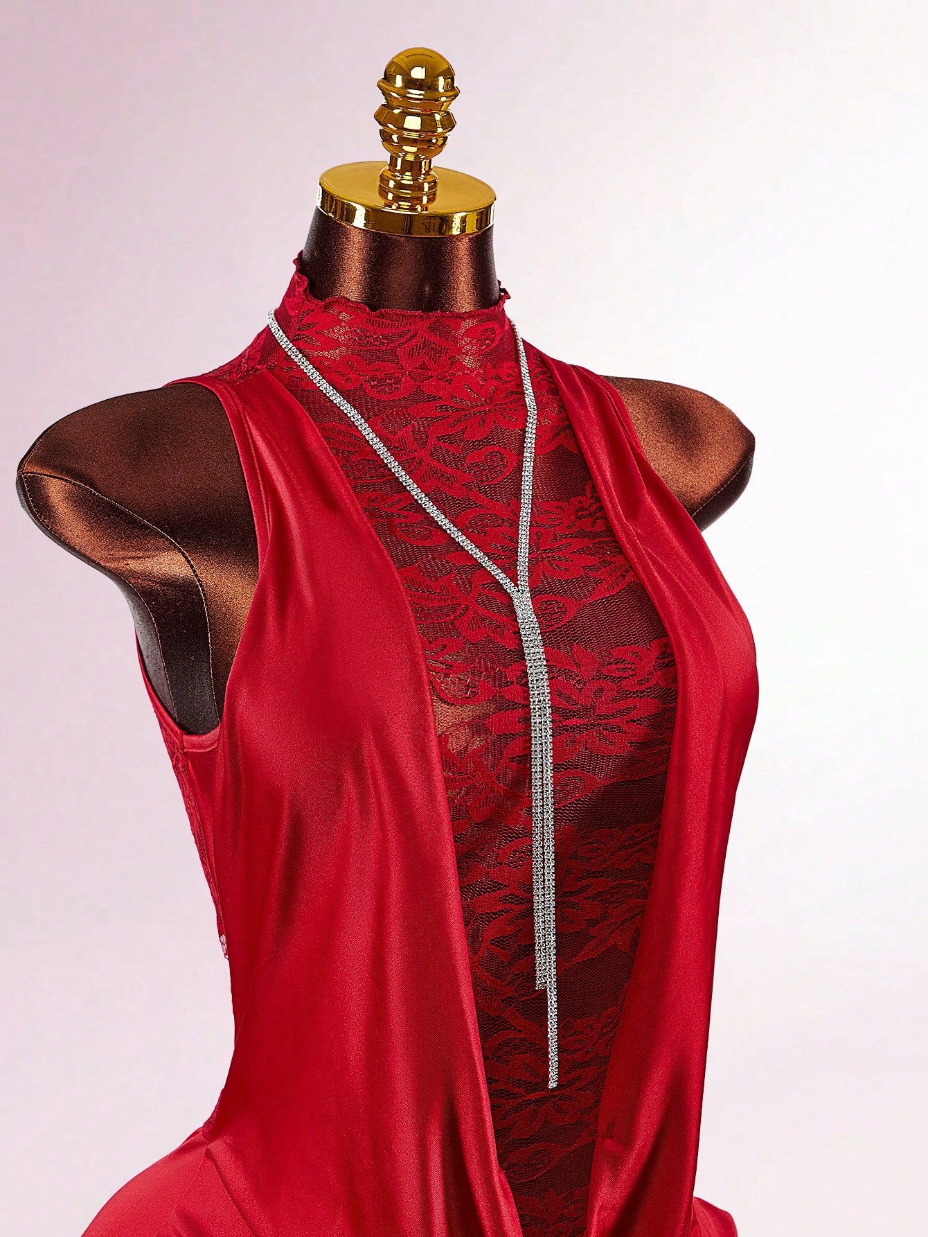 Amplova Y2K Sexy Christmas High Neck Ruffled Lace Semi-Sheer Bodycon Mini Dress, Red Floral Summer Techno Club Night Out Rave Draped Sleeveless Party Women