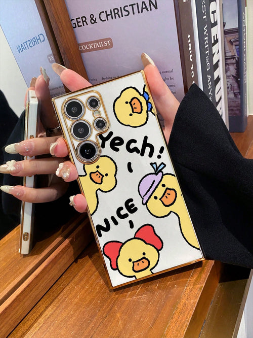 #Android#1pc White Electroplated TPU Cute Cartoon Duck Pattern Phone Case, Full Coverage Dustproof Waterproof Soft Shell Suitable For Versatile Phone Case/Lanyard Phone Case/Funny Phone Case/Android P