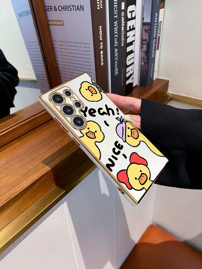 #Android#1pc White Electroplated TPU Cute Cartoon Duck Pattern Phone Case, Full Coverage Dustproof Waterproof Soft Shell Suitable For Versatile Phone Case/Lanyard Phone Case/Funny Phone Case/Android P