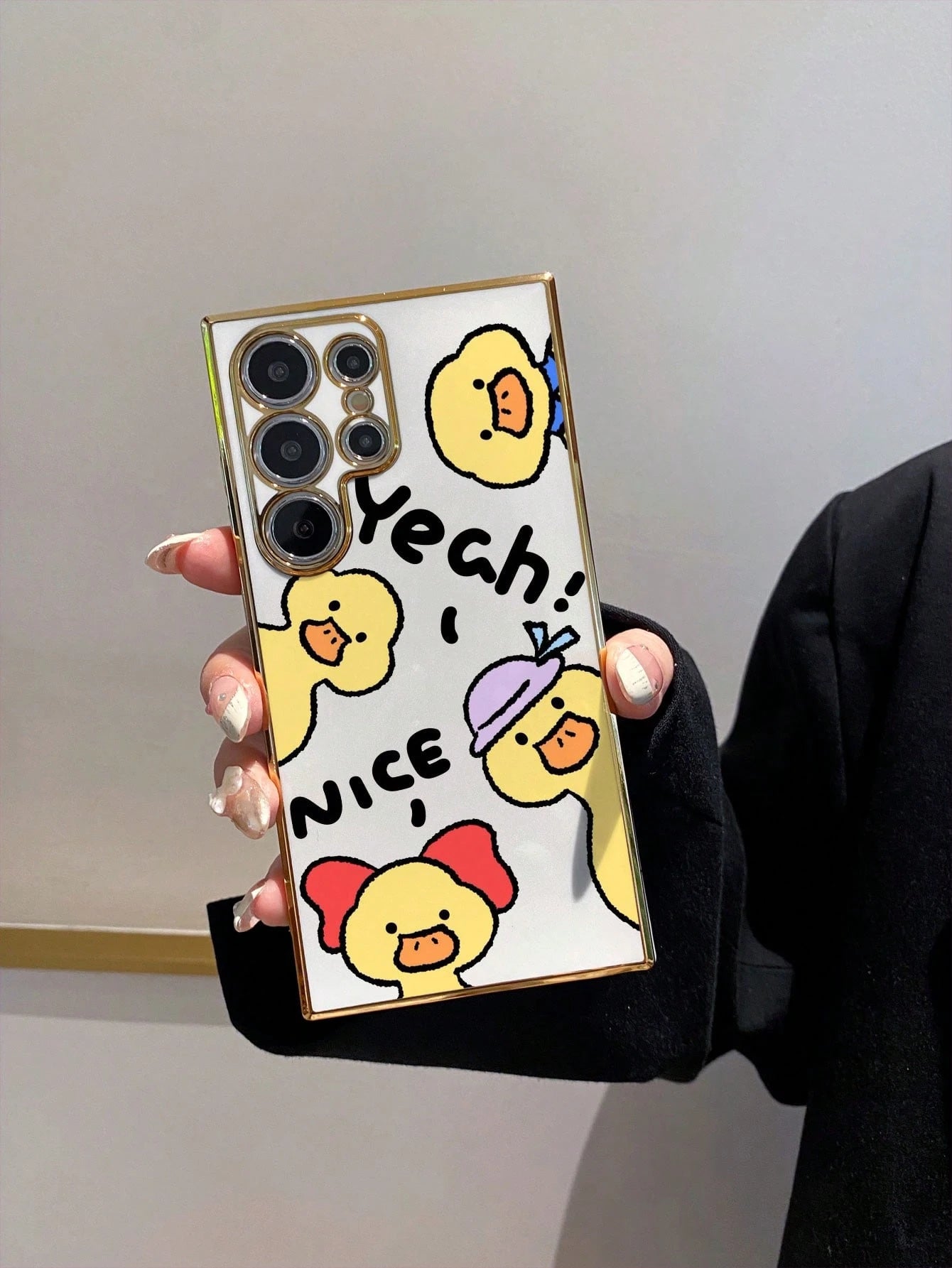 #Android#1pc White Electroplated TPU Cute Cartoon Duck Pattern Phone Case, Full Coverage Dustproof Waterproof Soft Shell Suitable For Versatile Phone Case/Lanyard Phone Case/Funny Phone Case/Android P