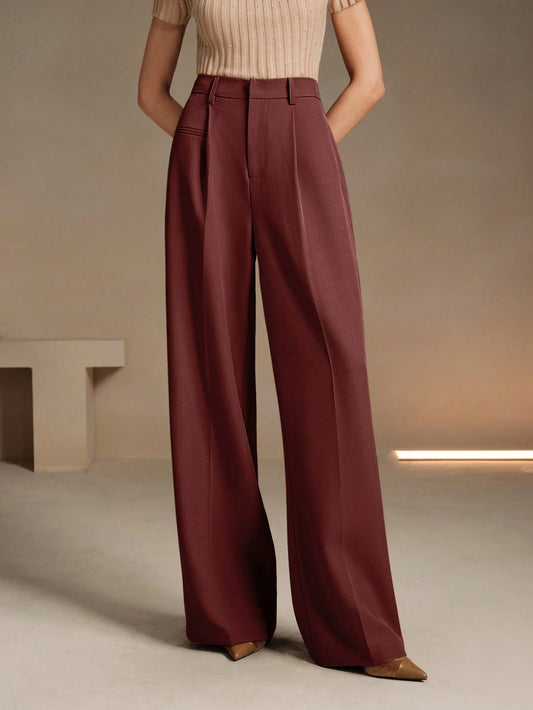 Anewsta Essential Black Modern City Commuter Loose Straight Leg Pants With Belt
