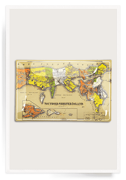 Antique North Fork, Long Island, New York Map Decoupage Glass Tray - Ben's Garden