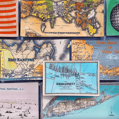 Antique North Fork, Long Island, New York Map Decoupage Glass Tray - Ben's Garden