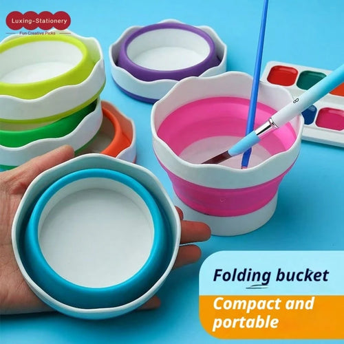 Art Folding Brush Washer Silicone Mini Water Bucket, Professional Painting Brush Washer Cup For Middle School Students And Watercolor/Gouache Painters, Essential For Art Students, Made Of Soft Silicon