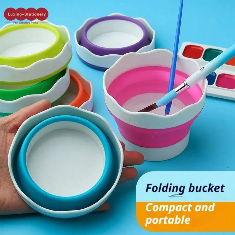 Art Folding Brush Washer Silicone Mini Water Bucket, Professional Painting Brush Washer Cup For Middle School Students And Watercolor/Gouache Painters, Essential For Art Students, Made Of Soft Silicon