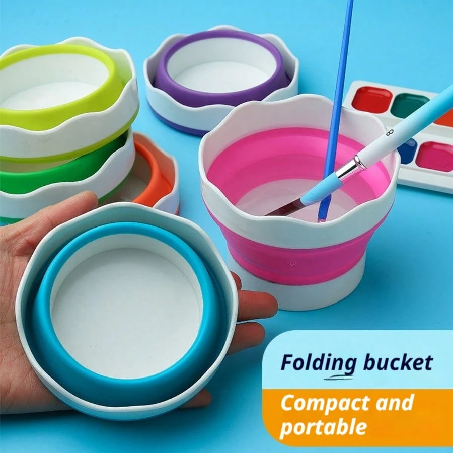 Art Folding Brush Washer Silicone Mini Water Bucket, Professional Painting Brush Washer Cup For Middle School Students And Watercolor/Gouache Painters, Essential For Art Students, Made Of Soft Silicon