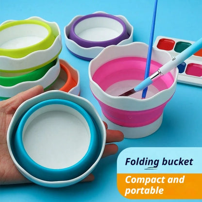 Art Folding Brush Washer Silicone Mini Water Bucket, Professional Painting Brush Washer Cup For Middle School Students And Watercolor/Gouache Painters, Essential For Art Students, Made Of Soft Silicon