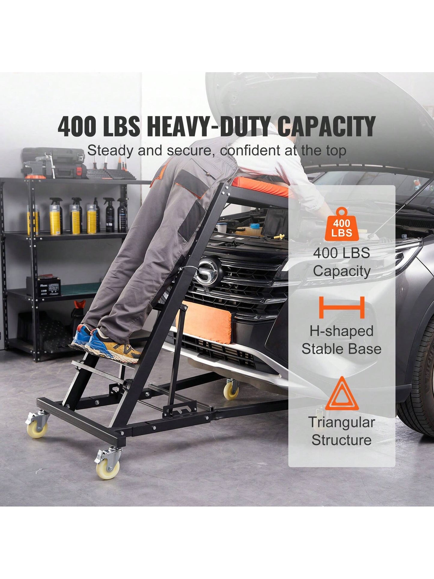 Automotive Top Creeper, With Adjustable Height, 400 LBS Capacity High Creeper, 4 Swivel Caster Wheels, Padded Deck, Foldable Creeper For Home Garage, Workshop Heavy Duty Creeper For Auto Repair And Ma